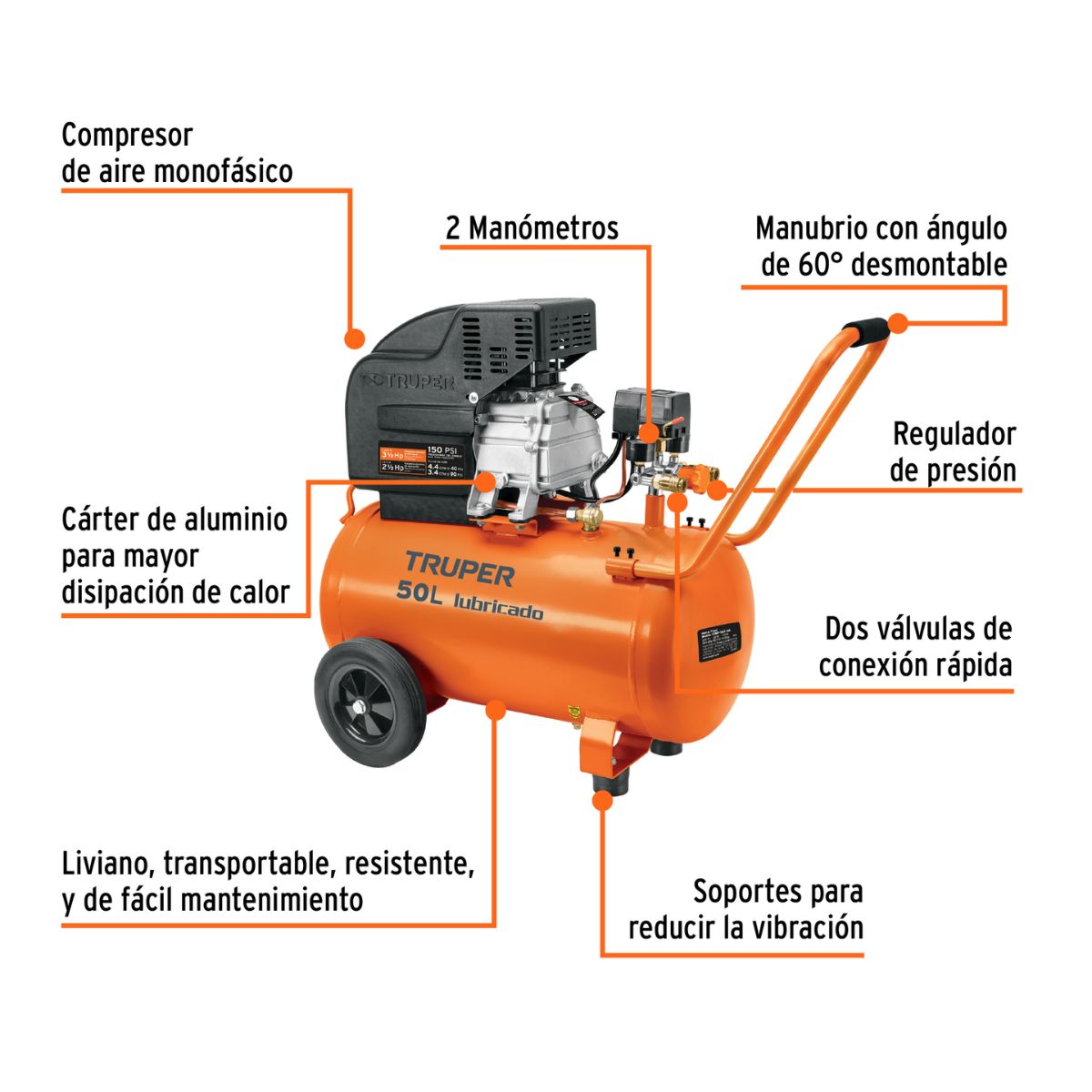 COMPRESOR AIRE 50 L 3.5 HP 220V 60HZ 11837 TRUPER - 2