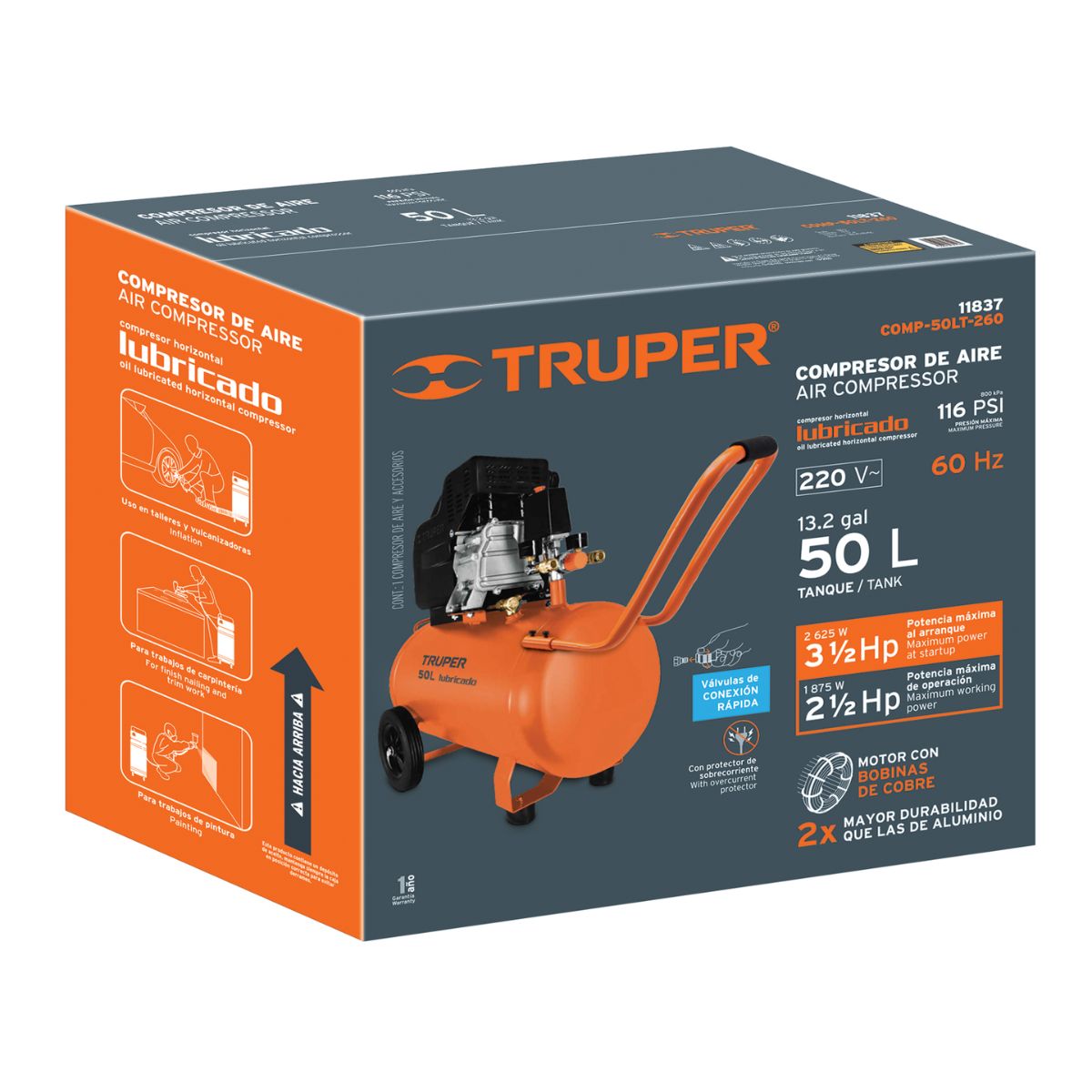 COMPRESOR AIRE 50 L 3.5 HP 220V 60HZ 11837 TRUPER - 4