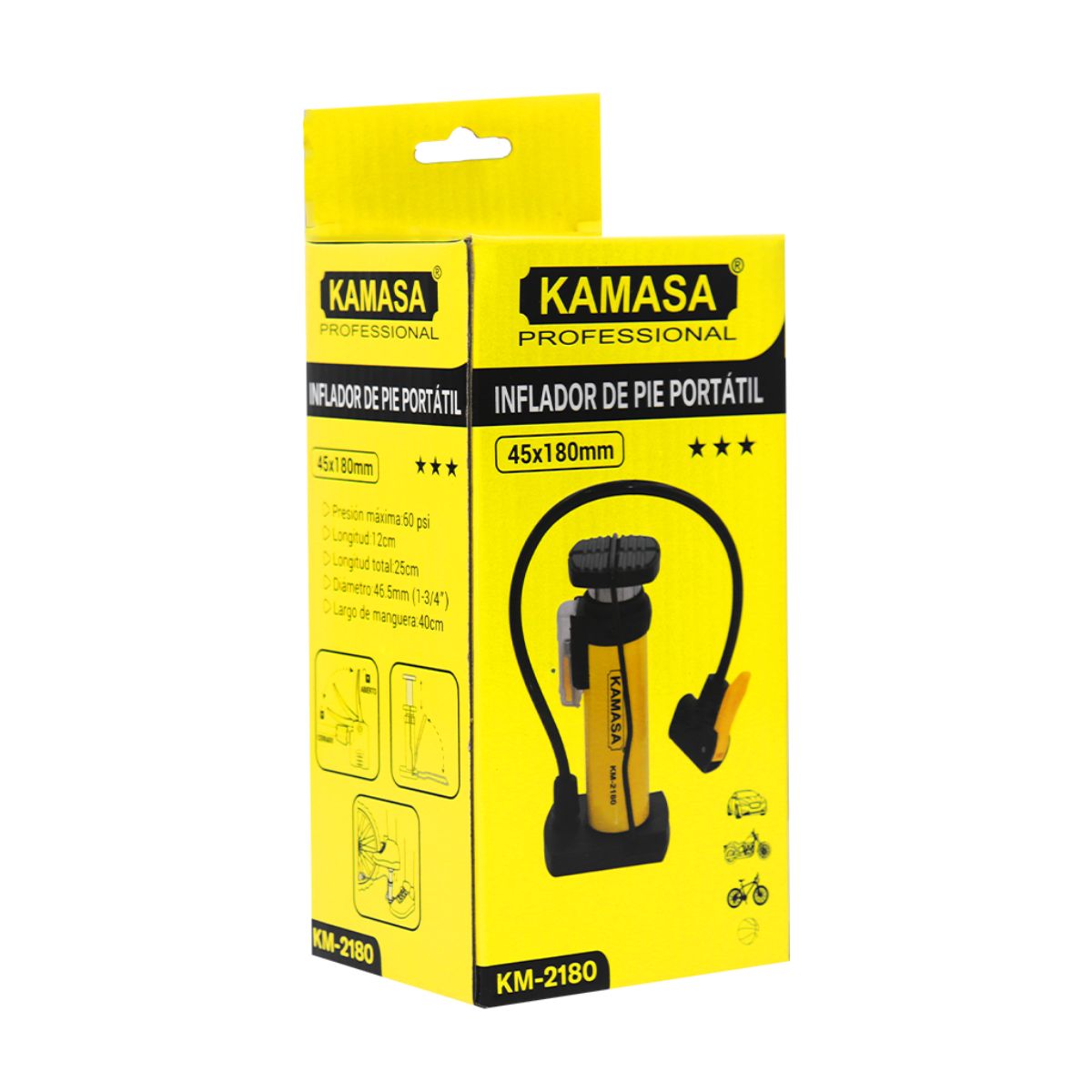 INFLADOR DE PIE PORTATIL 45X180MM KAMASA - 3
