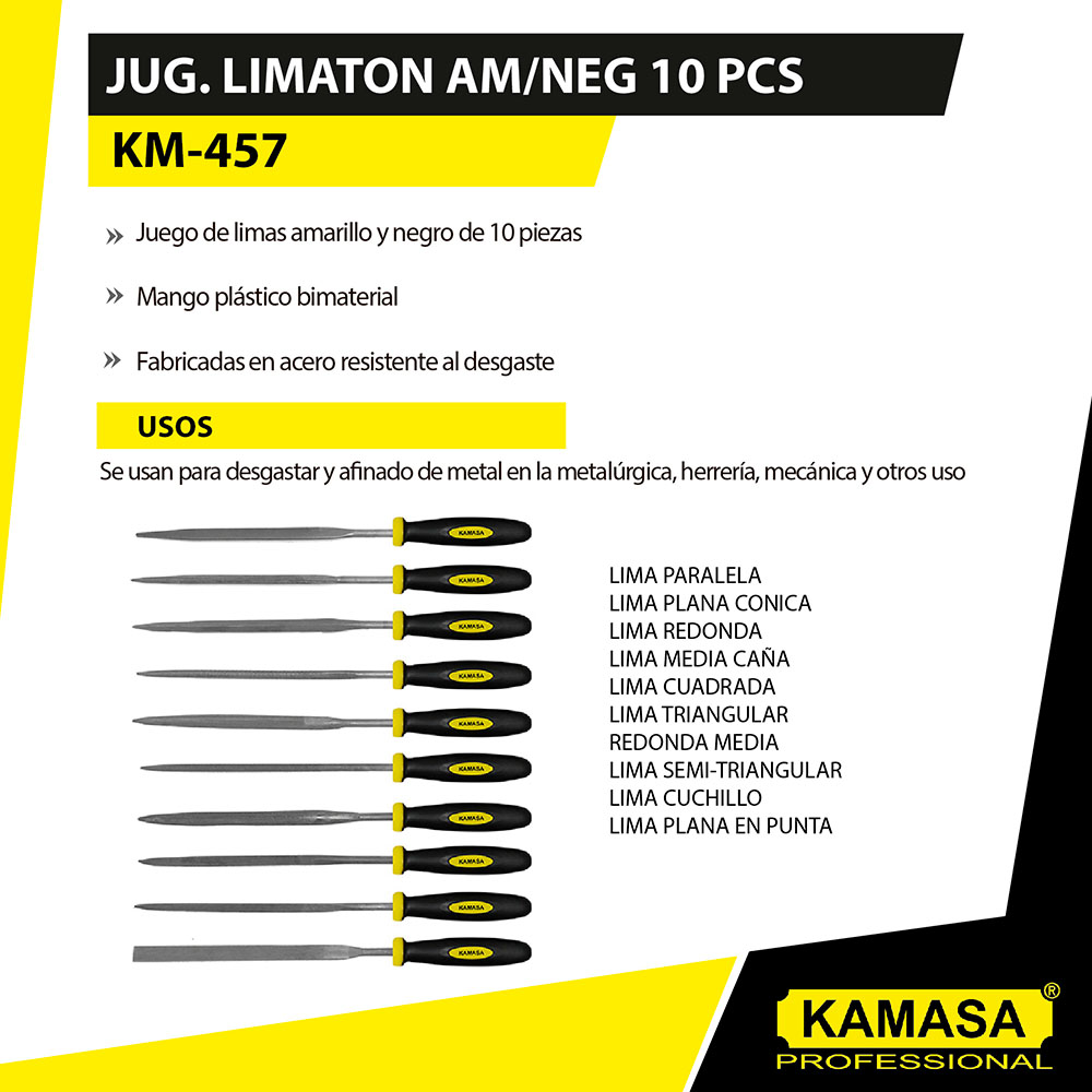 JUEGO DE LIMATON 3X140 10 PIEZAS GOMA KAMASA KM457 - 2