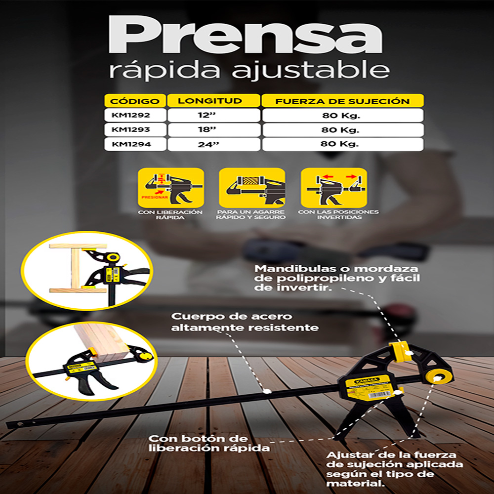 PRENSA RAPIDA AUTOJUSTABLE 18' KAMASA KM2193 - 2