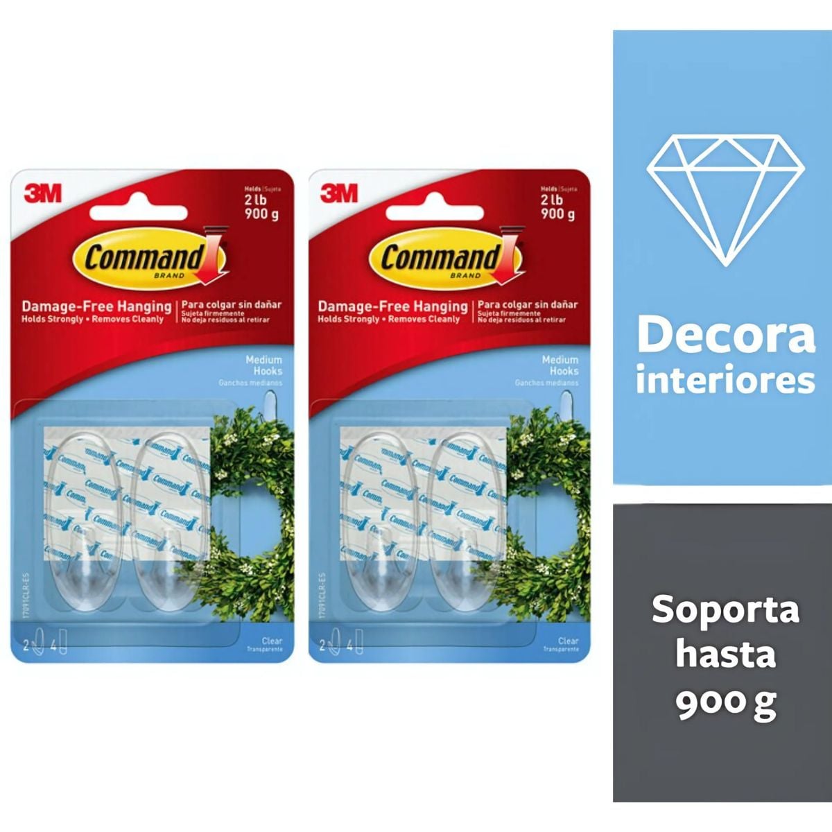PACK X2 GANCHO COMMAND CLEAR MEDIANO 17091 X2 - 1
