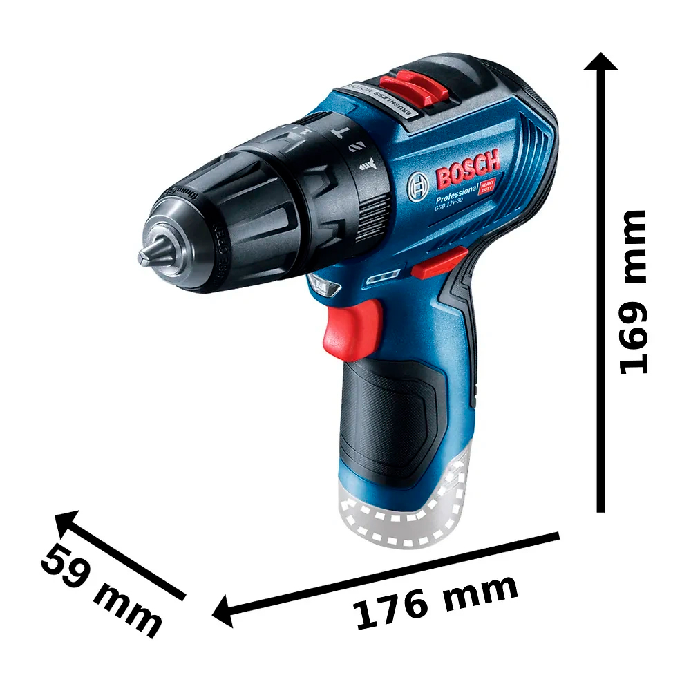 TALADRO PERCUTOR 3/8 GSB 12V-30 BARETOOL BOSCH - 3