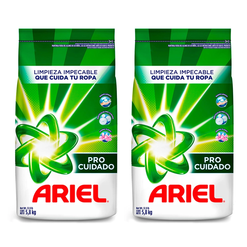 PACK X2 DETERGENTE EN POLVO ARIEL PRO CUIDADO 5.8 KG - 1