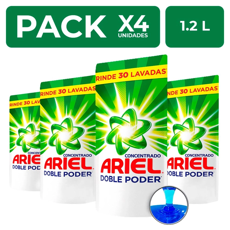 PACKX4 DETERGENTE LÍQUIDO ARIEL CONCENTRADO 1.2L - 1
