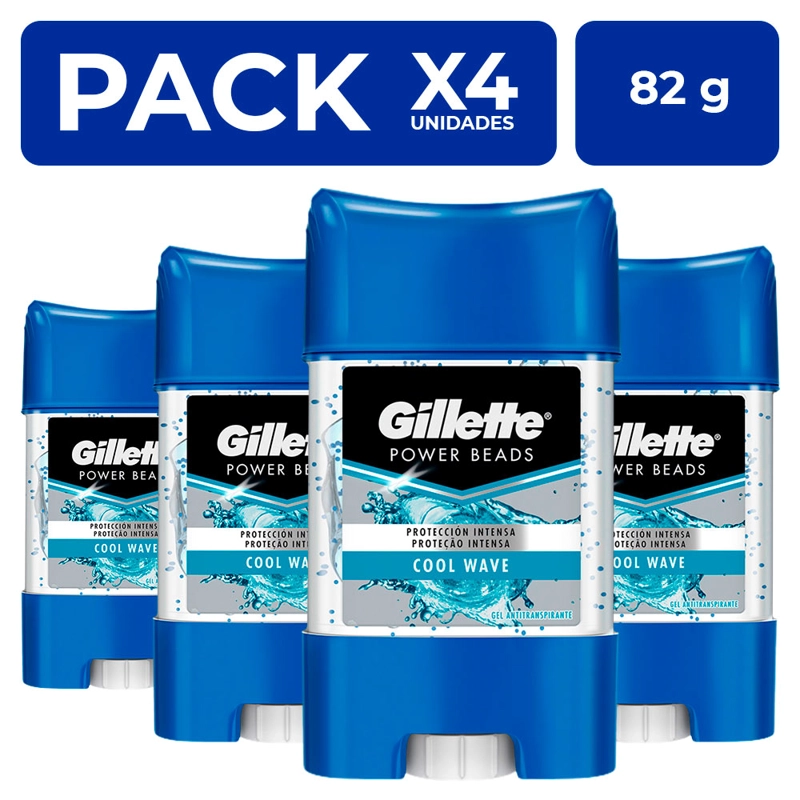 PACKX4 GEL GILLETTE ANTITRANSPIRANTE ANTIBACT. COOL WAVE 82G - 1