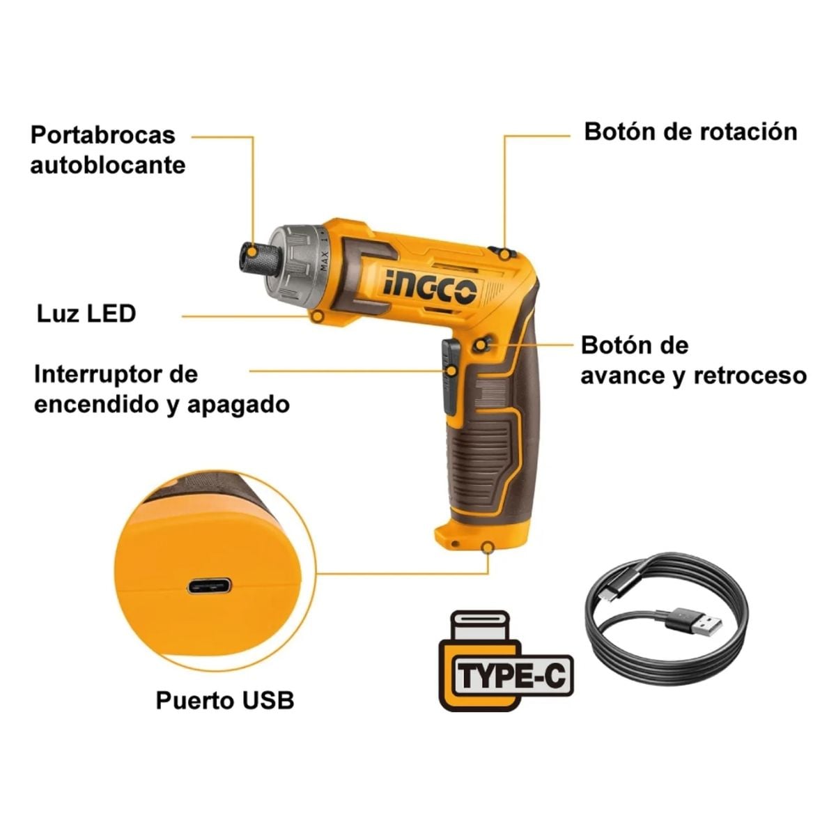 ATORNILLADOR FLEXIBLE INGCO 8V CSDLI08025 BATERÍA ACCESORIOS - 2