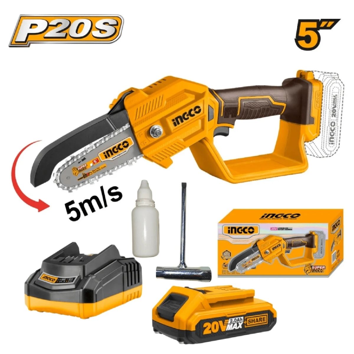 MOTOSIERRA 5' 20V + BATERÍA 2AH INGCO CGSLI20581 - 2