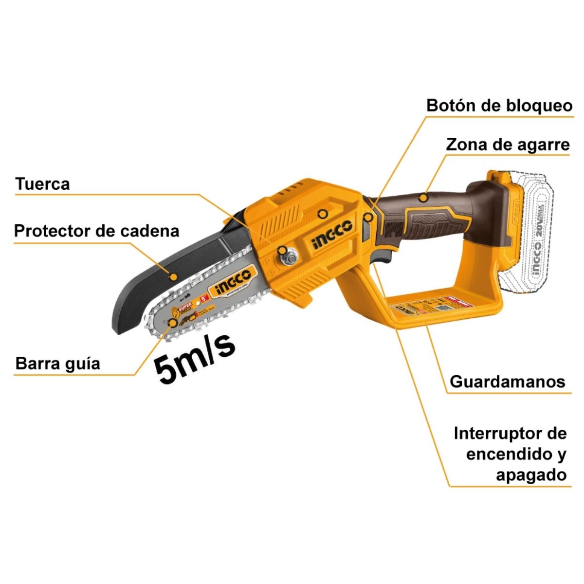MOTOSIERRA 5' 20V + BATERÍA 2AH INGCO CGSLI20581 - 3