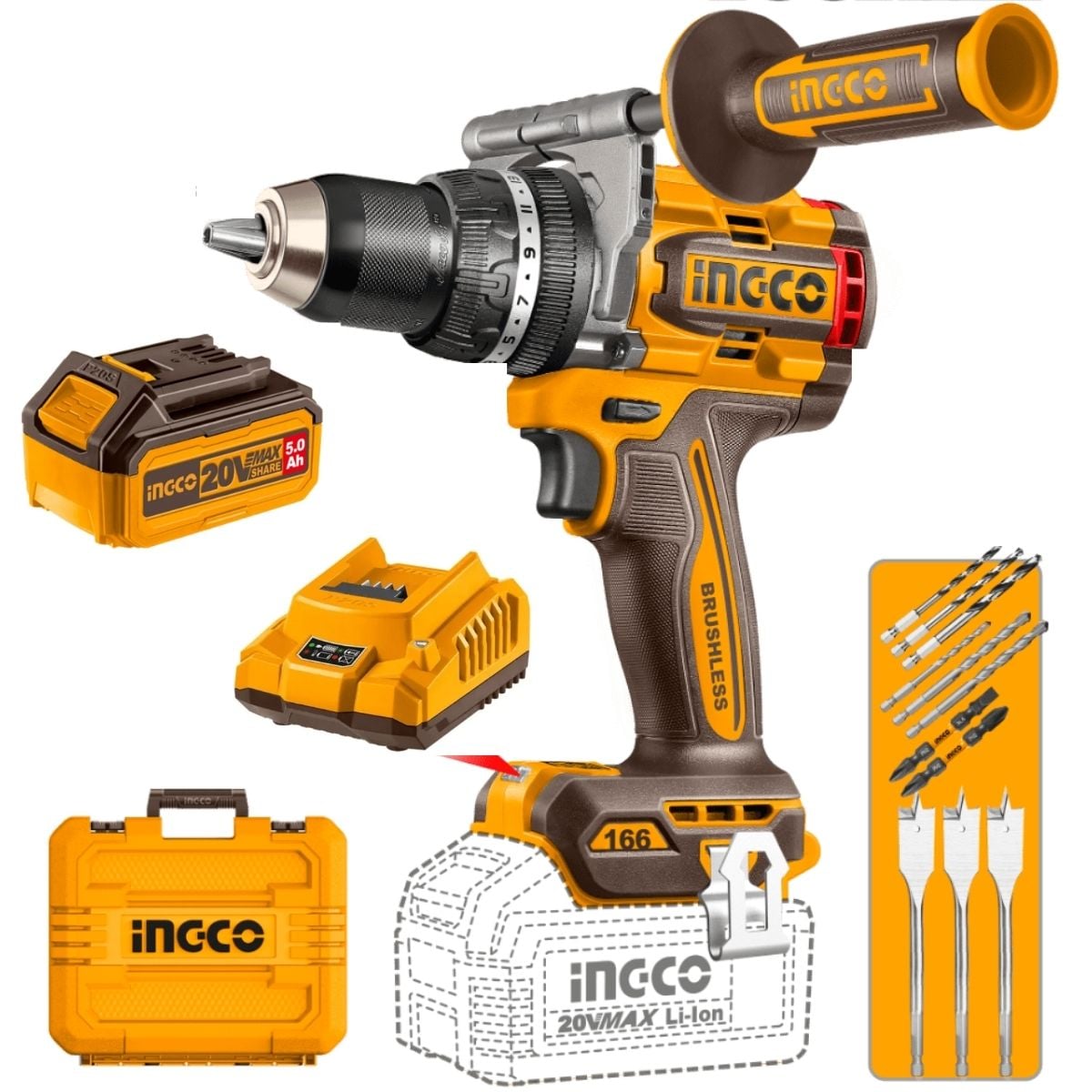 TALADRO + LLAVE DE IMPACTO INGCO CKLI20271 20V BRUSHLESS - 1