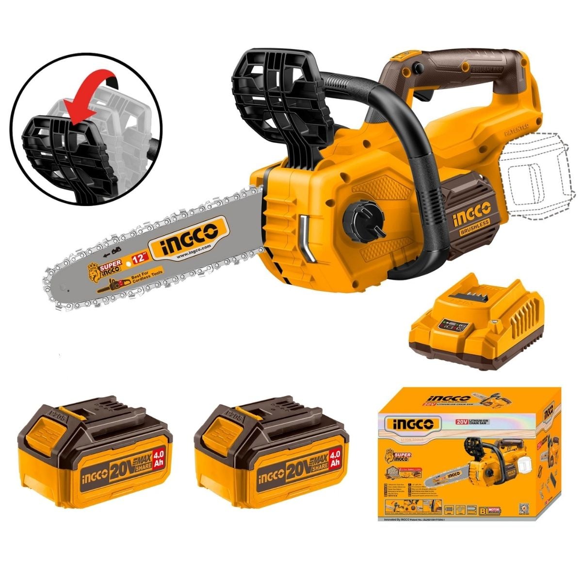 MOTOSIERRA INALÁMBRICA INGCO CGSLI201286 12″ 20V BL + KIT - 1