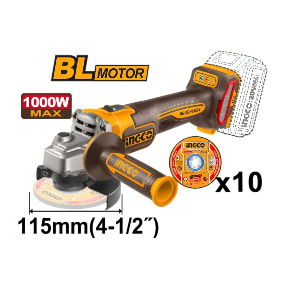 KIT TALADRO + AMOLADORA + LLAVE 20V 4AH 2BAT COSLI241291 - 3