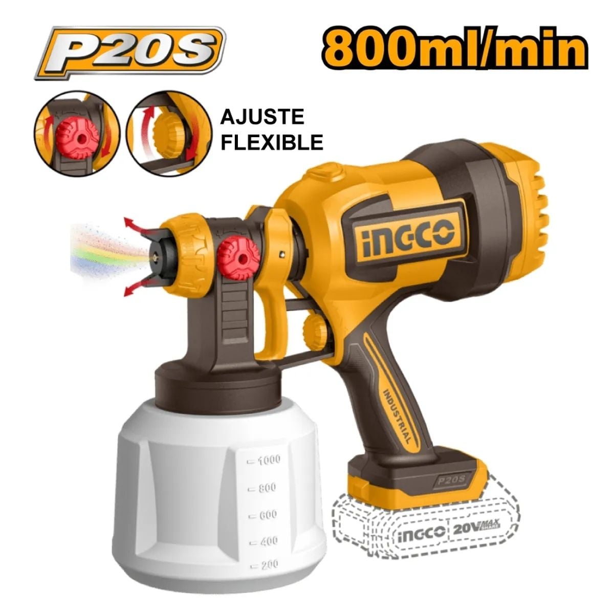 PISTOLA DE PINTAR INGCO CSLI20042 20V 1000ML + BOQUILLAS - 3