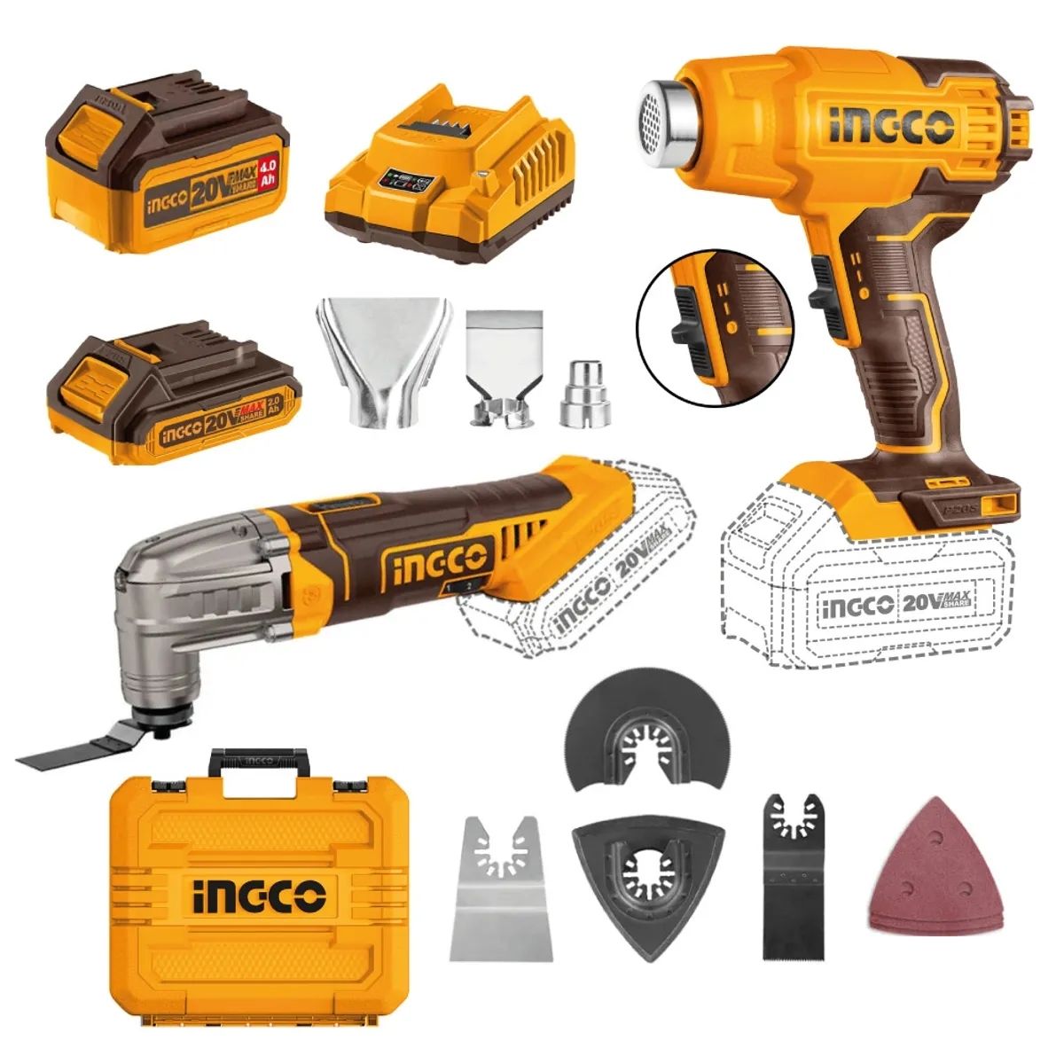 PISTOLA DE CALOR + MULTIHERRAMIENTA INGCO COSLI230703 20V - 1