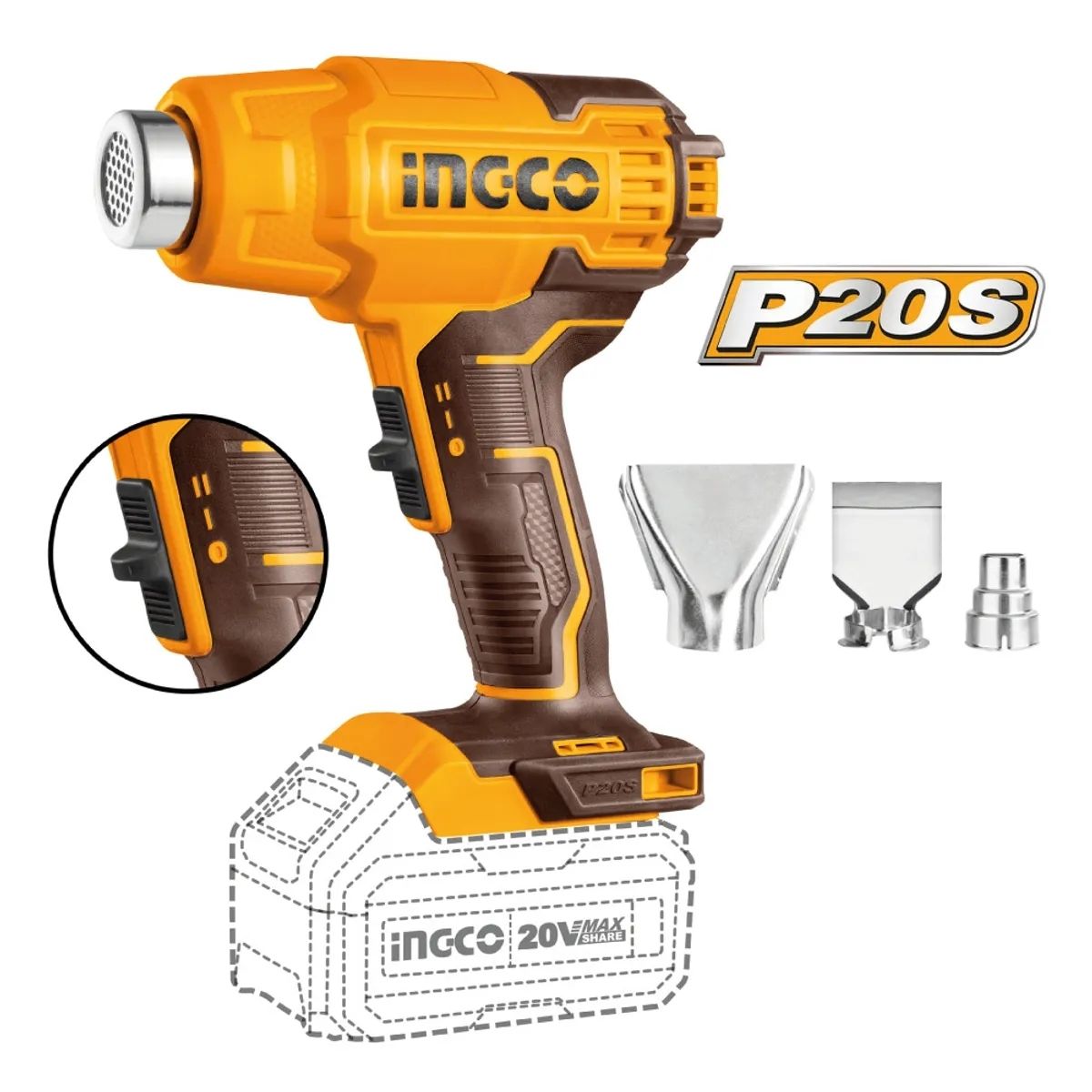 PISTOLA DE CALOR + MULTIHERRAMIENTA INGCO COSLI230703 20V - 3
