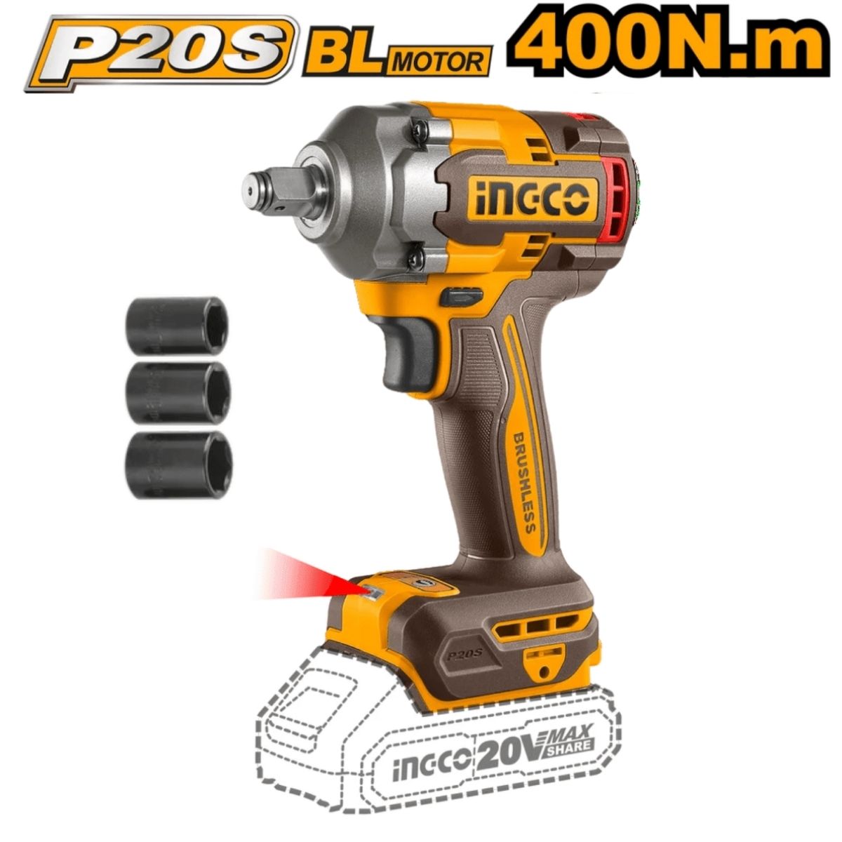 TALADRO + LLAVE DE IMPACTO INGCO CKLI20271 20V BRUSHLESS - 3