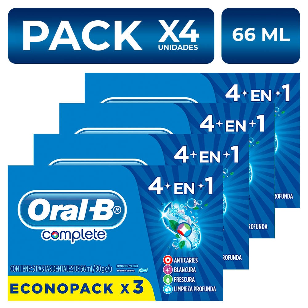 PACKX4 PASTA DENTAL ORAL B COMPLETE 4EN1 66ML X3 UNIDADES - 1