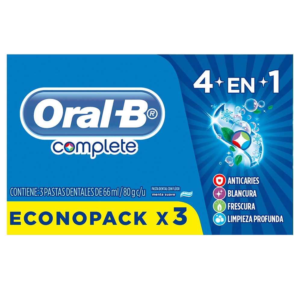 PASTA DENTAL ORAL B COMPLETE 4EN1 66ML X3 UNIDADES - 1