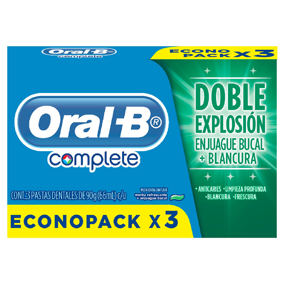 PASTA DENTAL ORAL B COMPLETE MENTA 66ML X3 UNIDADES - 1