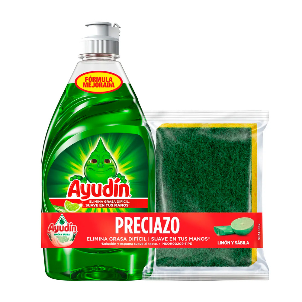 LAVAVAJILLAS LÍQUIDO AYUDÍN LIMÓN Y SÁBILA 215ML + ESPONJA - 1
