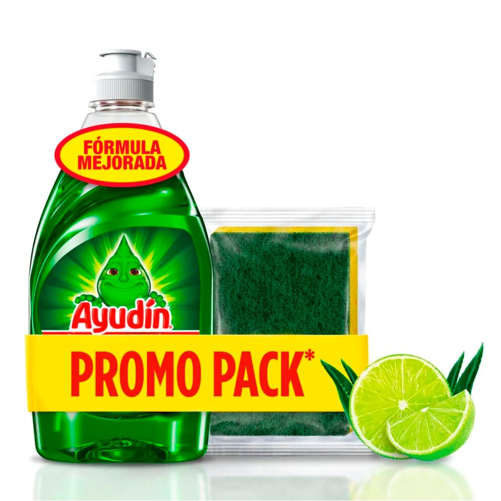 LAVAVAJILLAS LÍQUIDO AYUDÍN LIMÓN Y SÁBILA 280ML + ESPONJA - 1