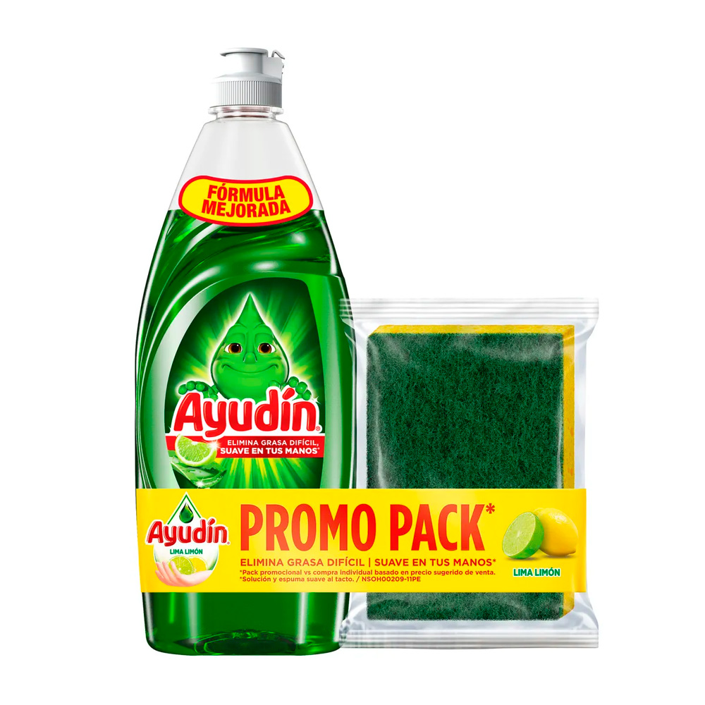 LAVAVAJILLAS LÍQUIDO AYUDÍN LIMA Y LIMÓN 640ML + ESPONJA - 1