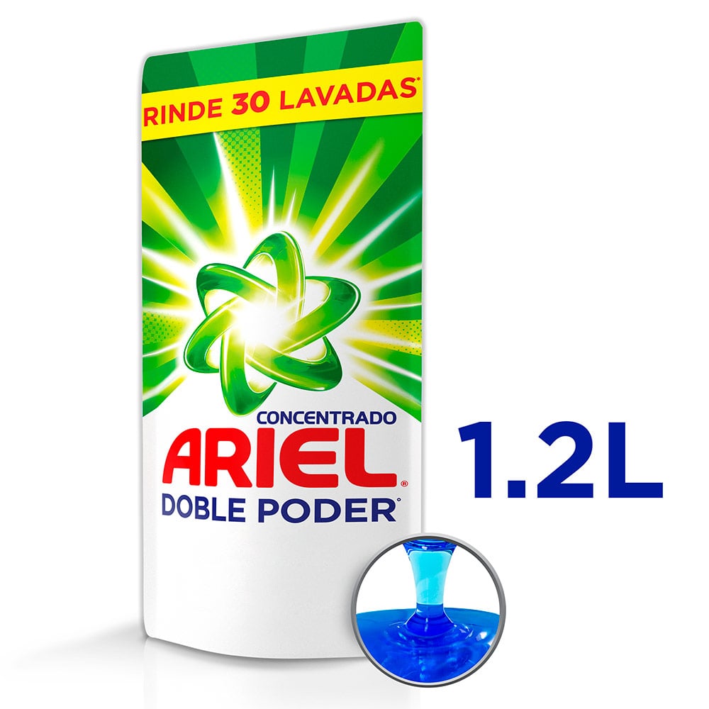 DETERGENTE LÍQUIDO ARIEL CONCENTRADO DOBLE PODER 1.2L - 1