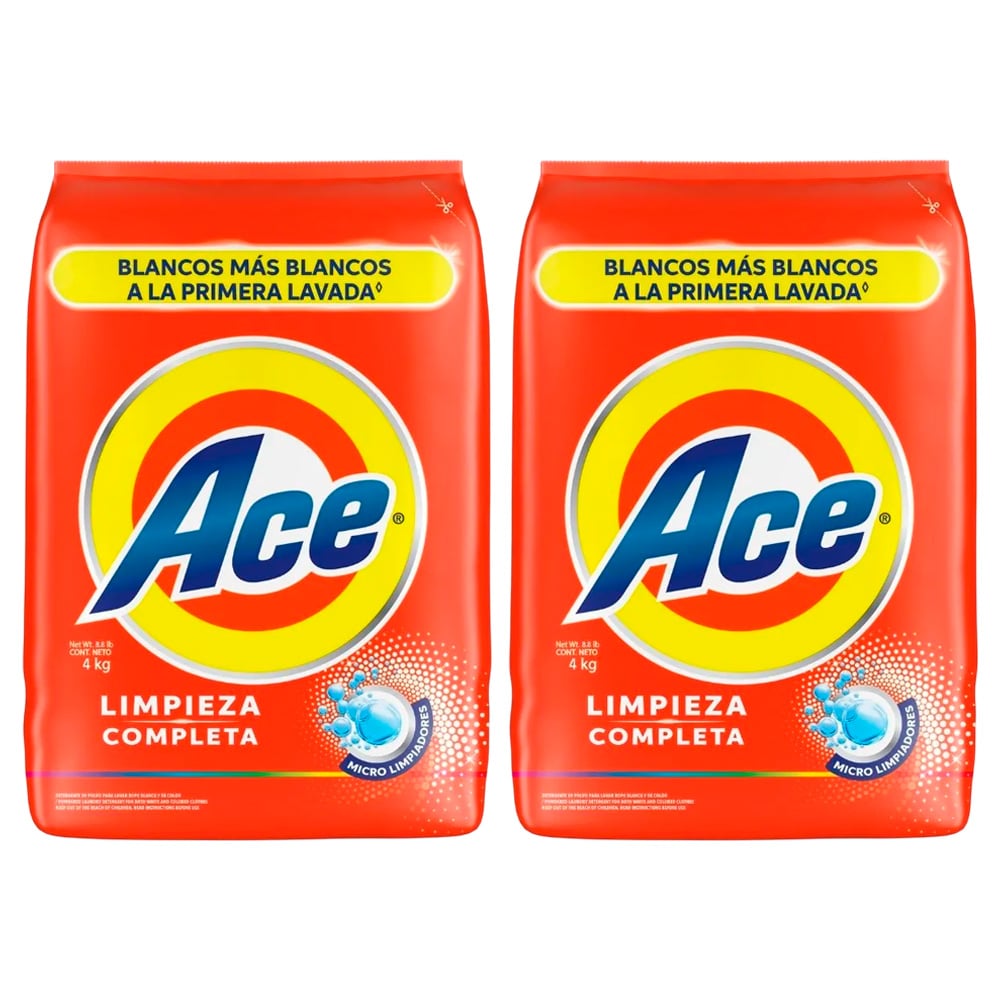 PACK X2 DETERGENTE EN POLVO ACE LIMPIEZA COMPLETA 4KG - 1