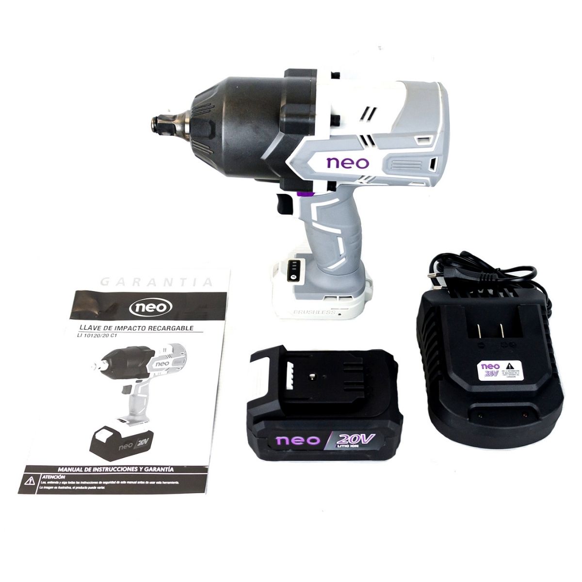 LLAVE DE IMPACTO 20V 1/2 1200NM + BAT 4AH + CARGADOR NEO - 1