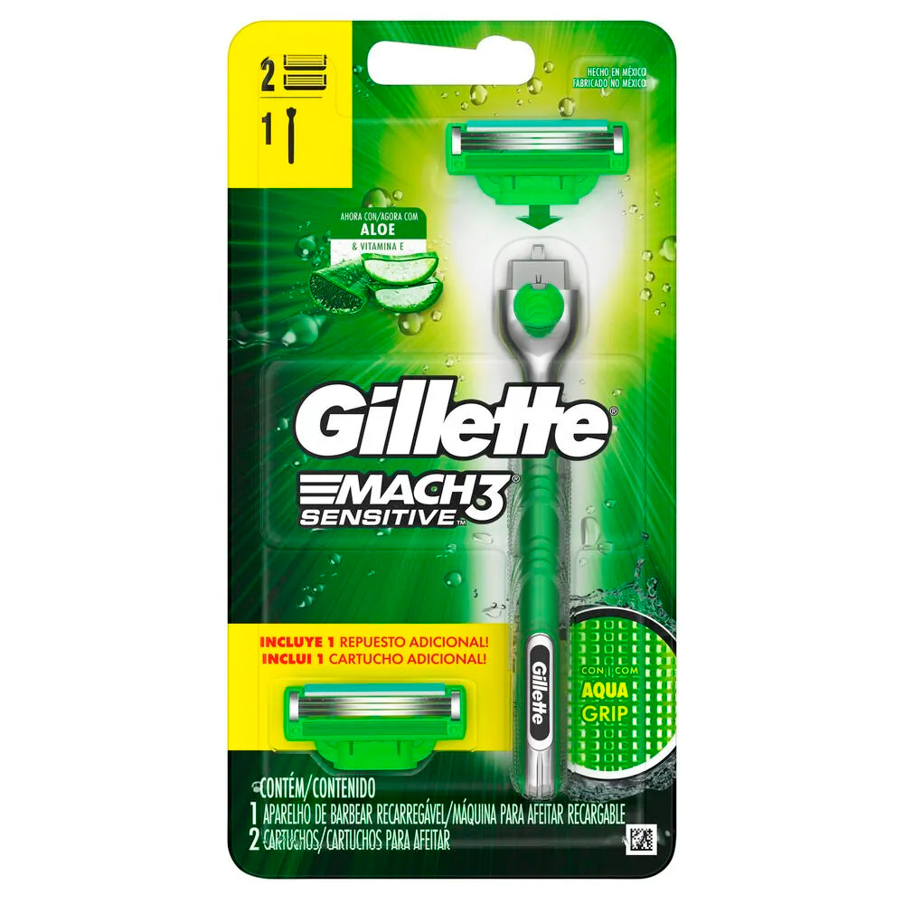 MAQUINA DE AFEITAR GILLETTE MACH3 SENSITIVE AQUAGRIP + 2REP. - 1