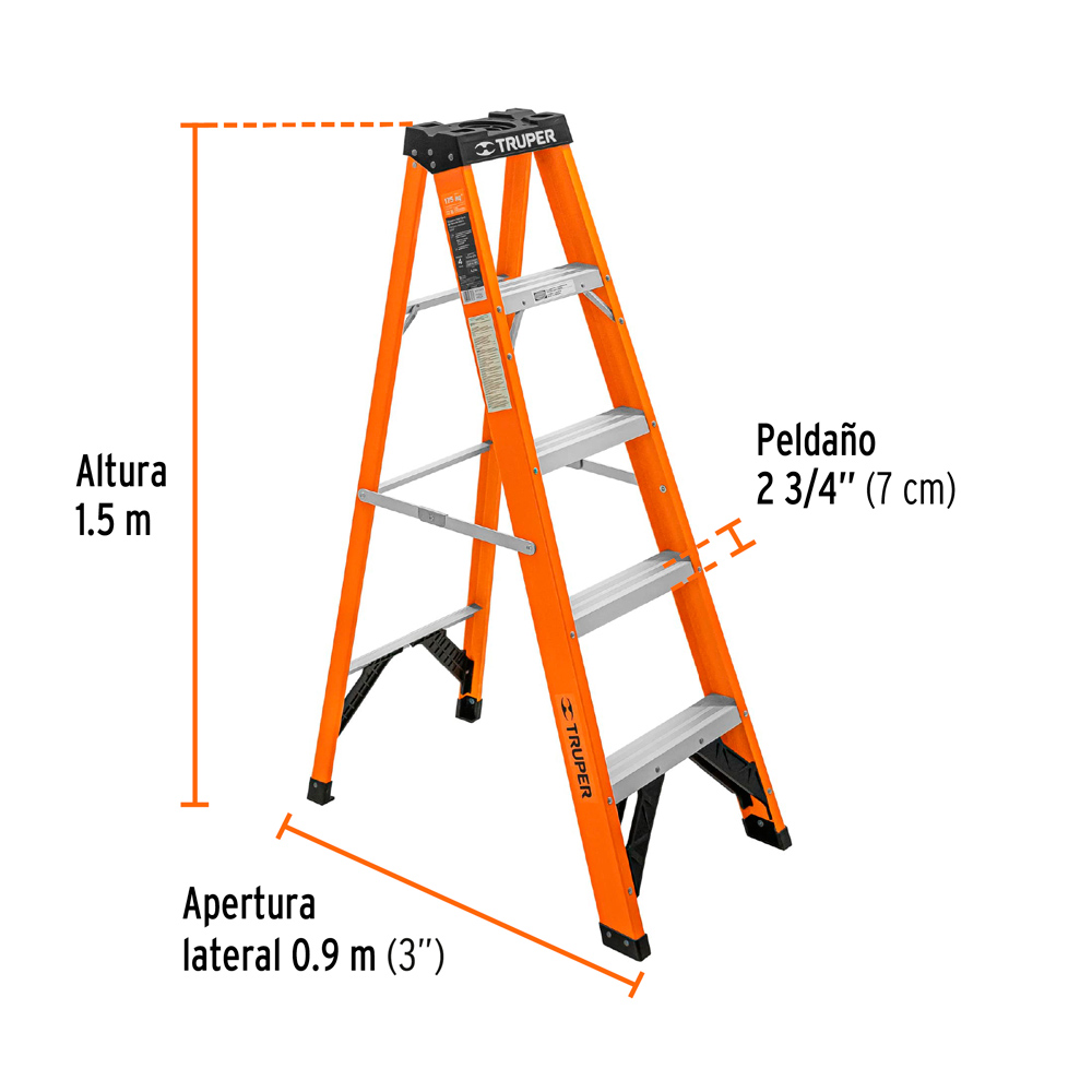 ESCALERA DE TIJERA TIPO LL 4 PELDAÑOS FIBRA DE VIDRIO - 3