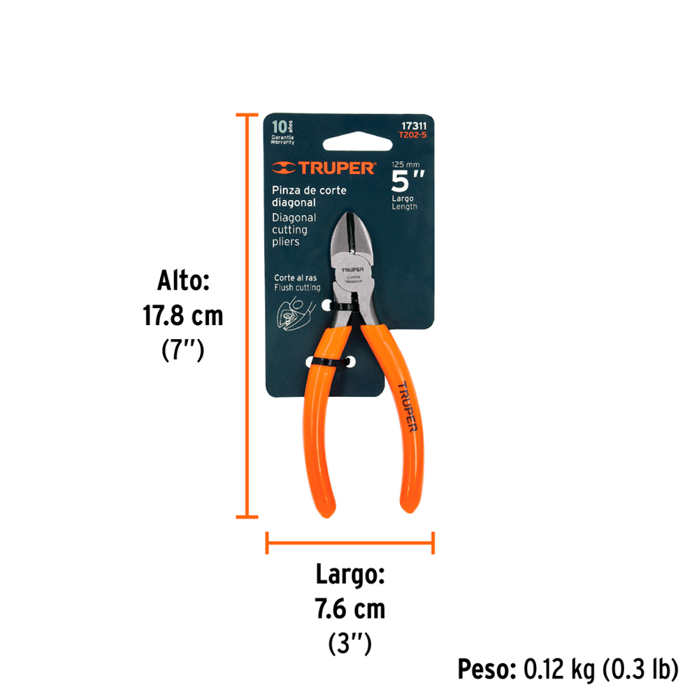 ALICATE DE CORTE DIAGONAL 5' MANGO DE PVC TRUPER - 3