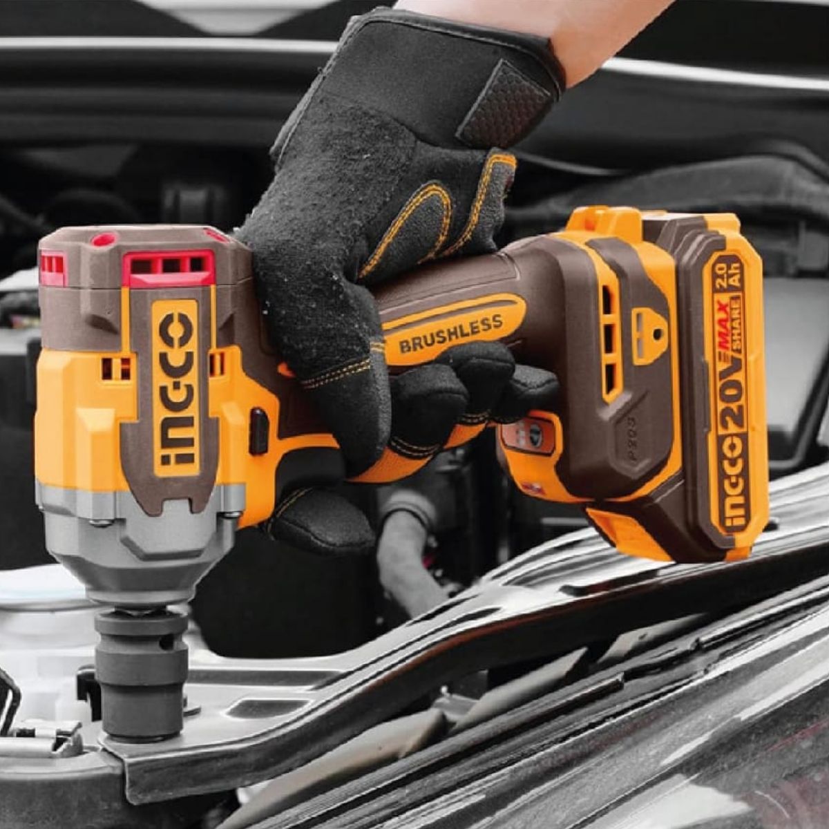 TALADRO + LLAVE + AMOLADORA 20V BL + BATERÍA INGCO CKLI20358 - 7