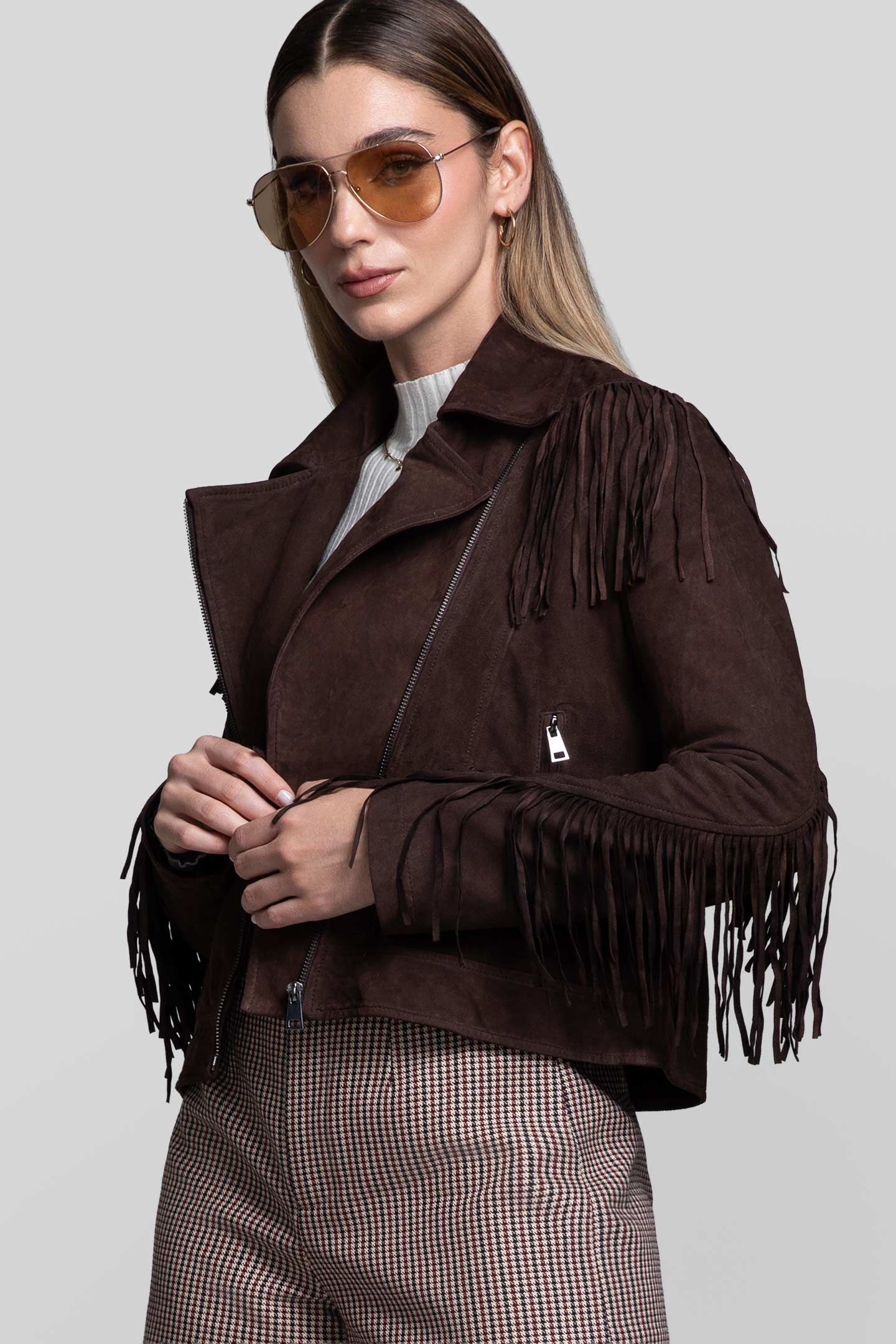 RENZO COSTA-CASACA DE GAMUZA BIKER FLECOS CSD 2614 DK BROWN - 1