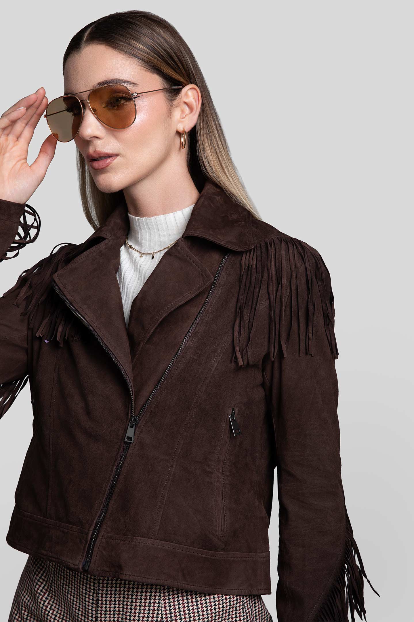 RENZO COSTA-CASACA DE GAMUZA BIKER FLECOS CSD 2614 DK BROWN - 2