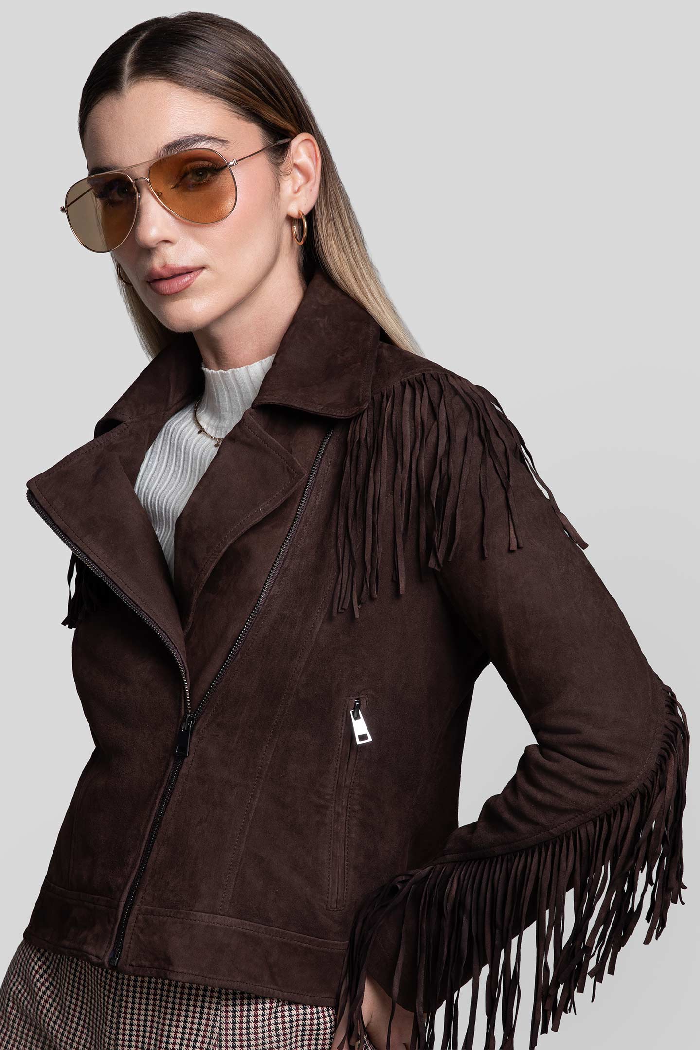RENZO COSTA-CASACA DE GAMUZA BIKER FLECOS CSD 2614 DK BROWN - 4