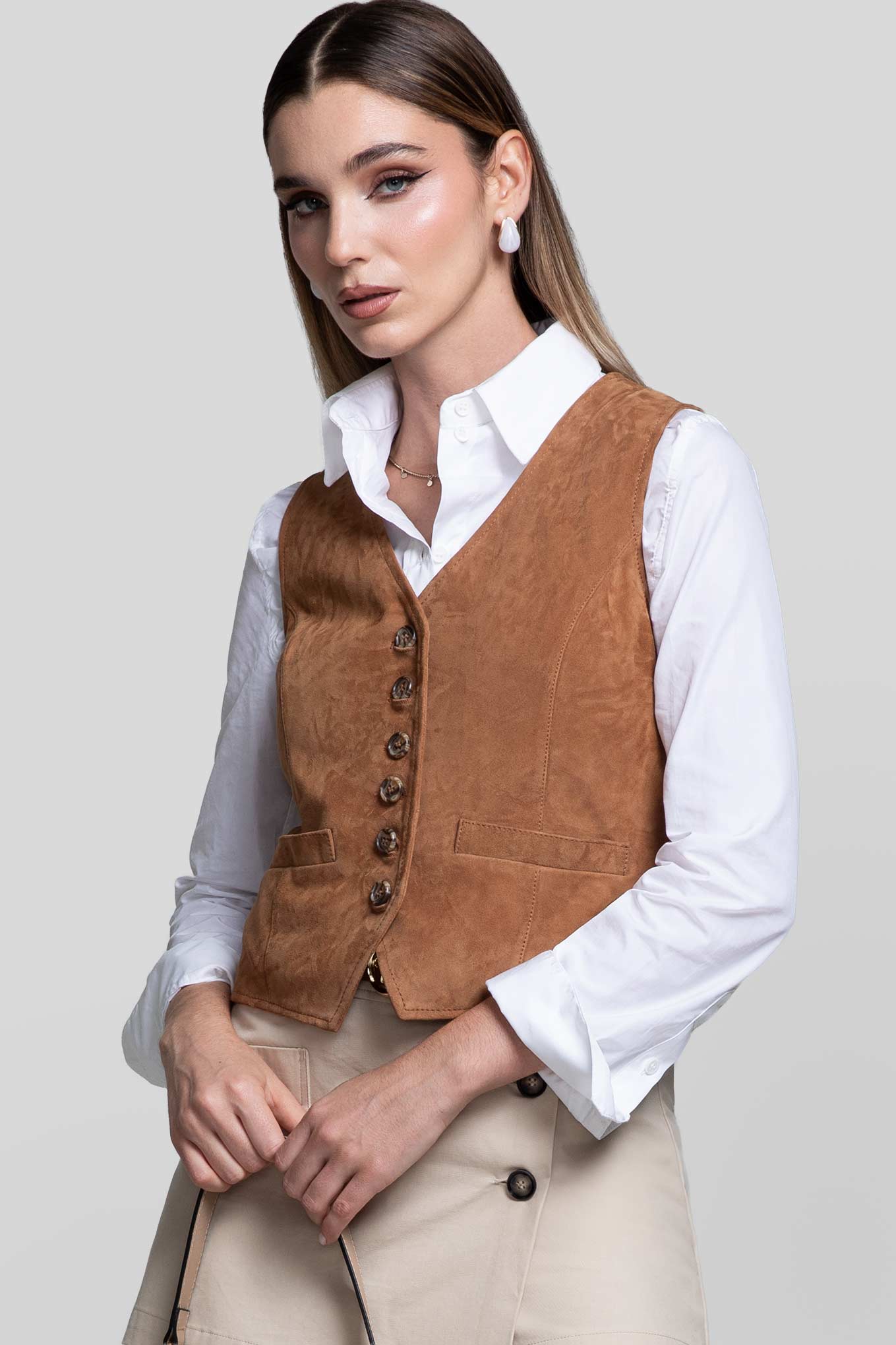 RENZO COSTA-CHALECO DE GAMUZA CLD 2601 TAN - 1