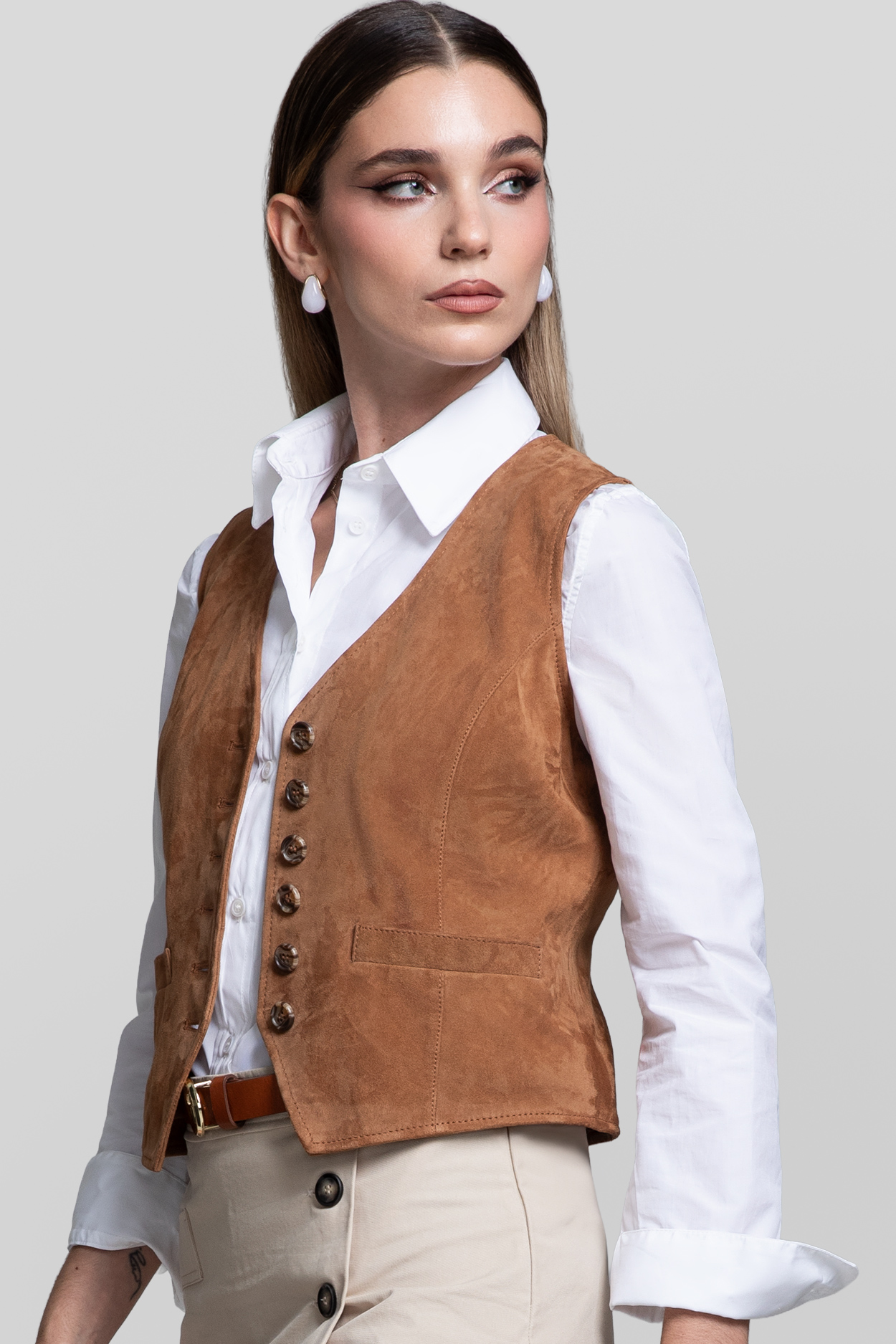 RENZO COSTA-CHALECO DE GAMUZA CLD 2601 TAN - 2