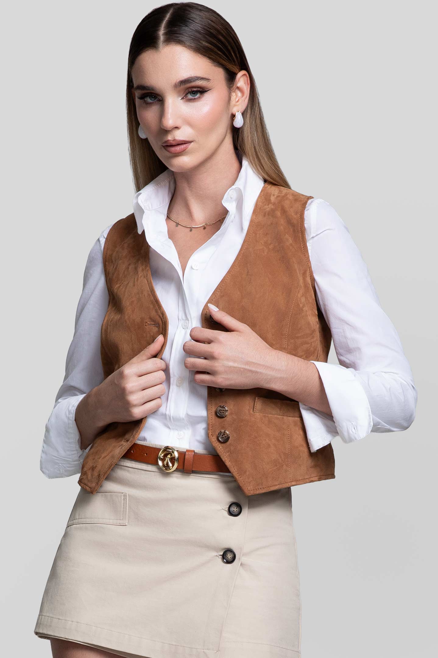 RENZO COSTA-CHALECO DE GAMUZA CLD 2601 TAN - 4
