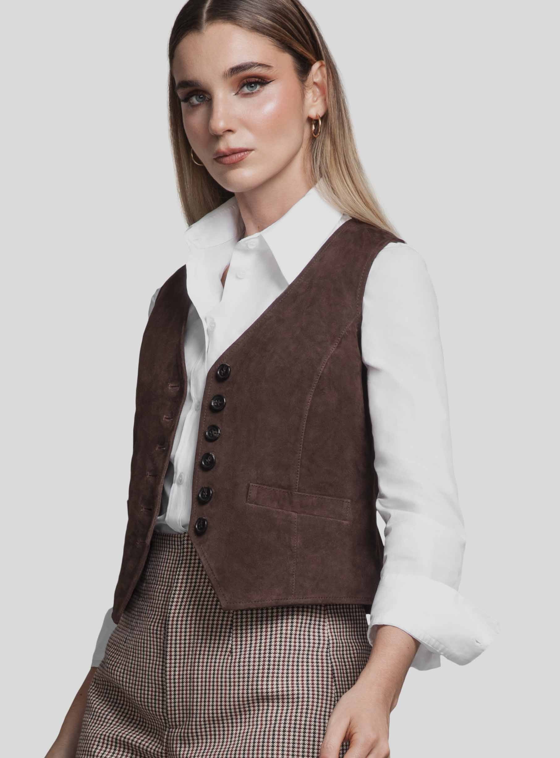 RENZO COSTA-CHALECO DE GAMUZA CLD 2601 DK BROWN - 1