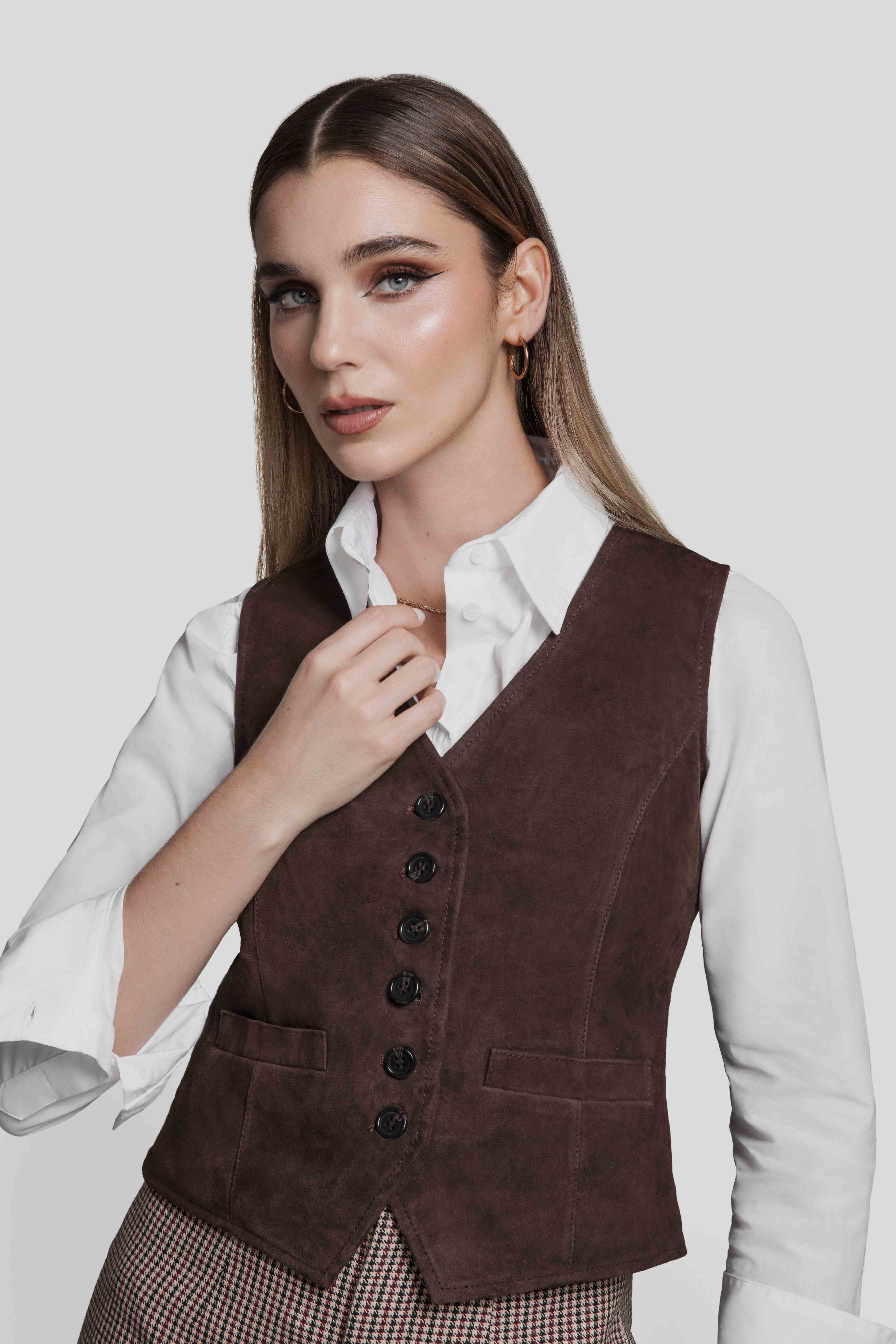 RENZO COSTA-CHALECO DE GAMUZA CLD 2601 DK BROWN - 4