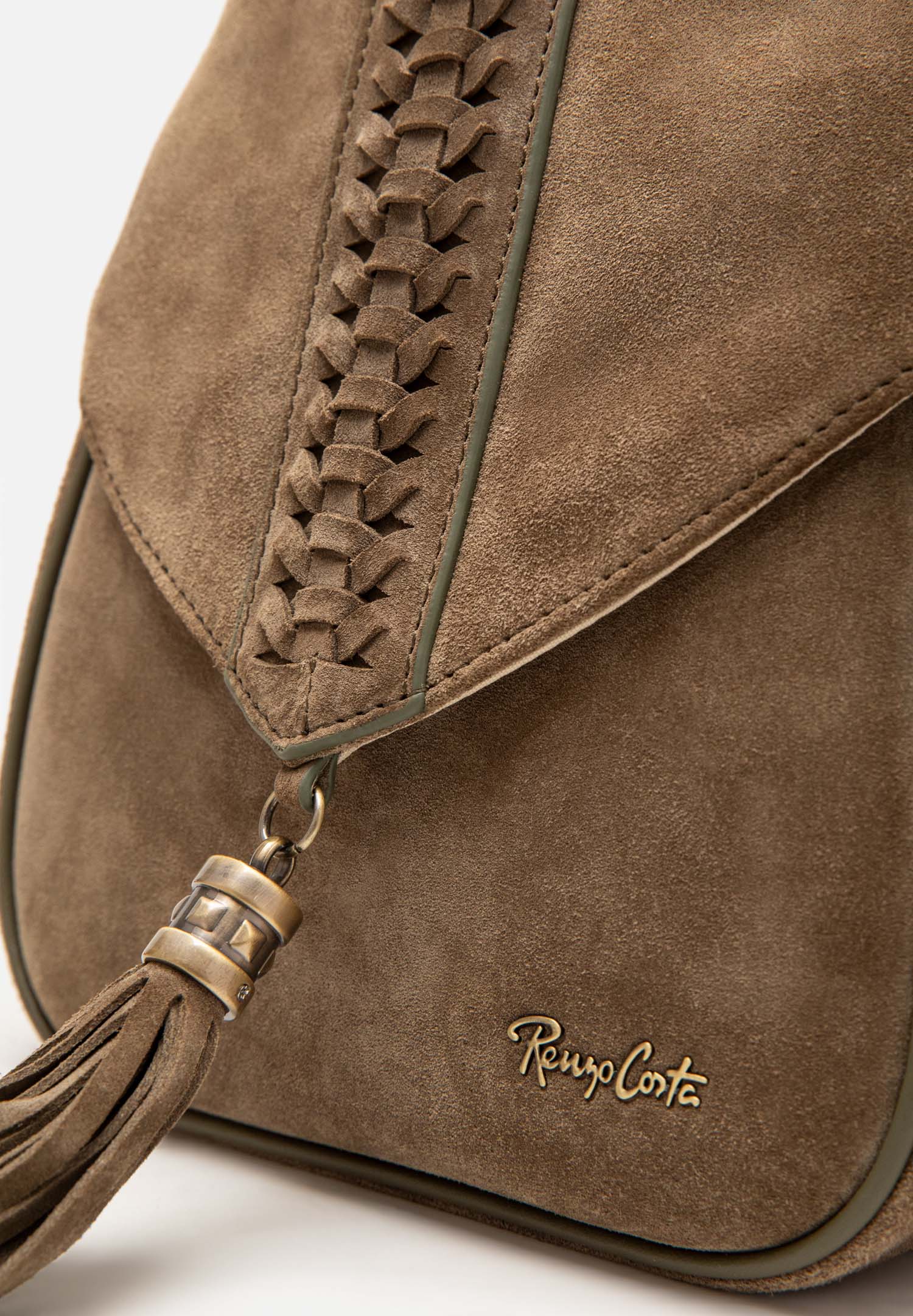 RENZO COSTA-MOCHILA DE GAMUZA FLECOS BOHO MCD 2603 9112 OLIVE / 60 OLIVE - 5