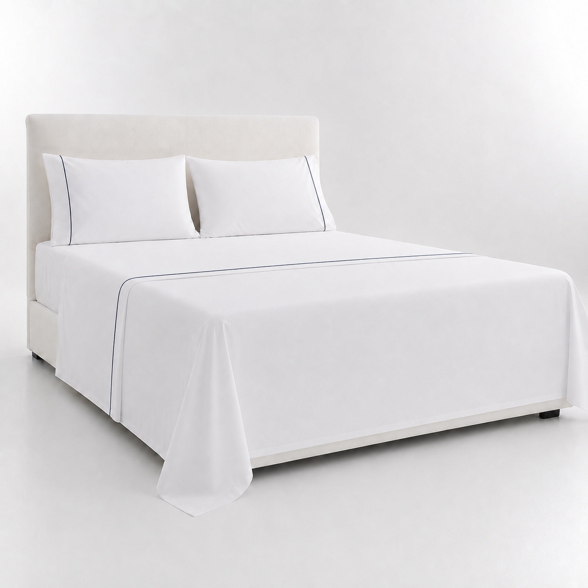 JUEGO DE SÁBANAS 220 HILOS ALGODÓN DELUXE / BLANCO AZUL ARLIN - 2