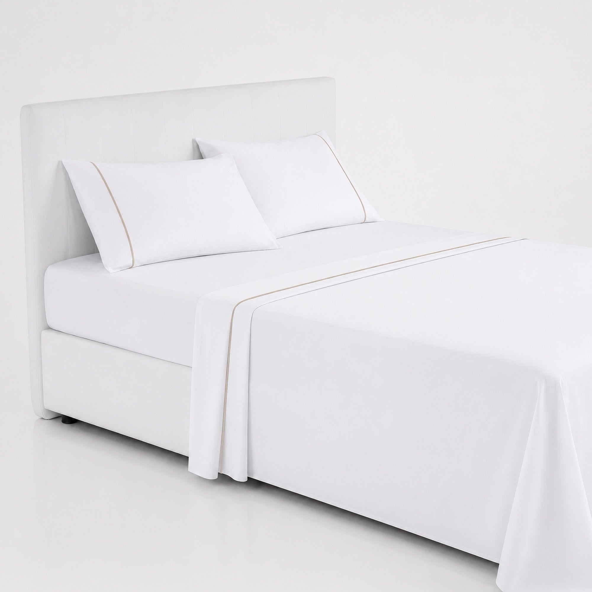 JUEGO DE SÁBANAS 220 HILOS ALGODÓN DELUXE / BLANCO BEIGE ARLIN - 2