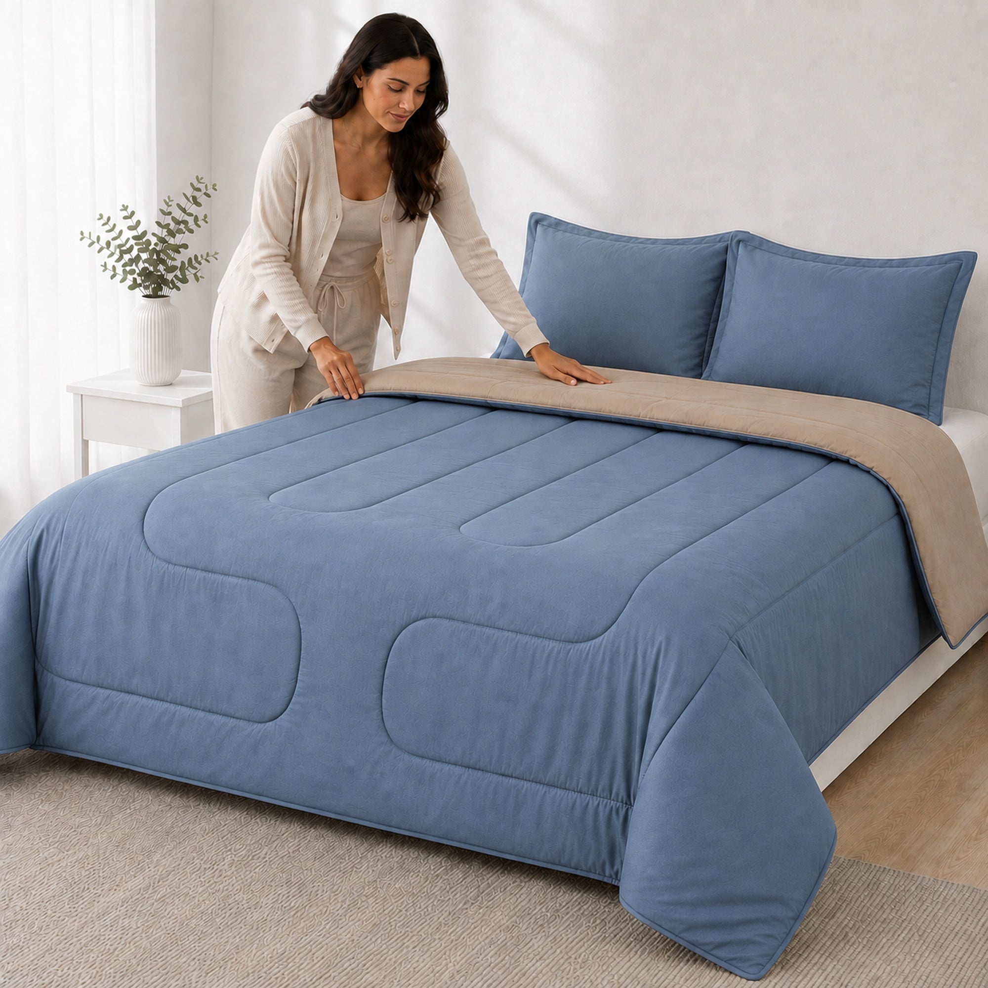 EDREDÓN 150 HILOS MICROFIBRA DAMASCO / BEIGE AZUL ACERO ARLIN - 6
