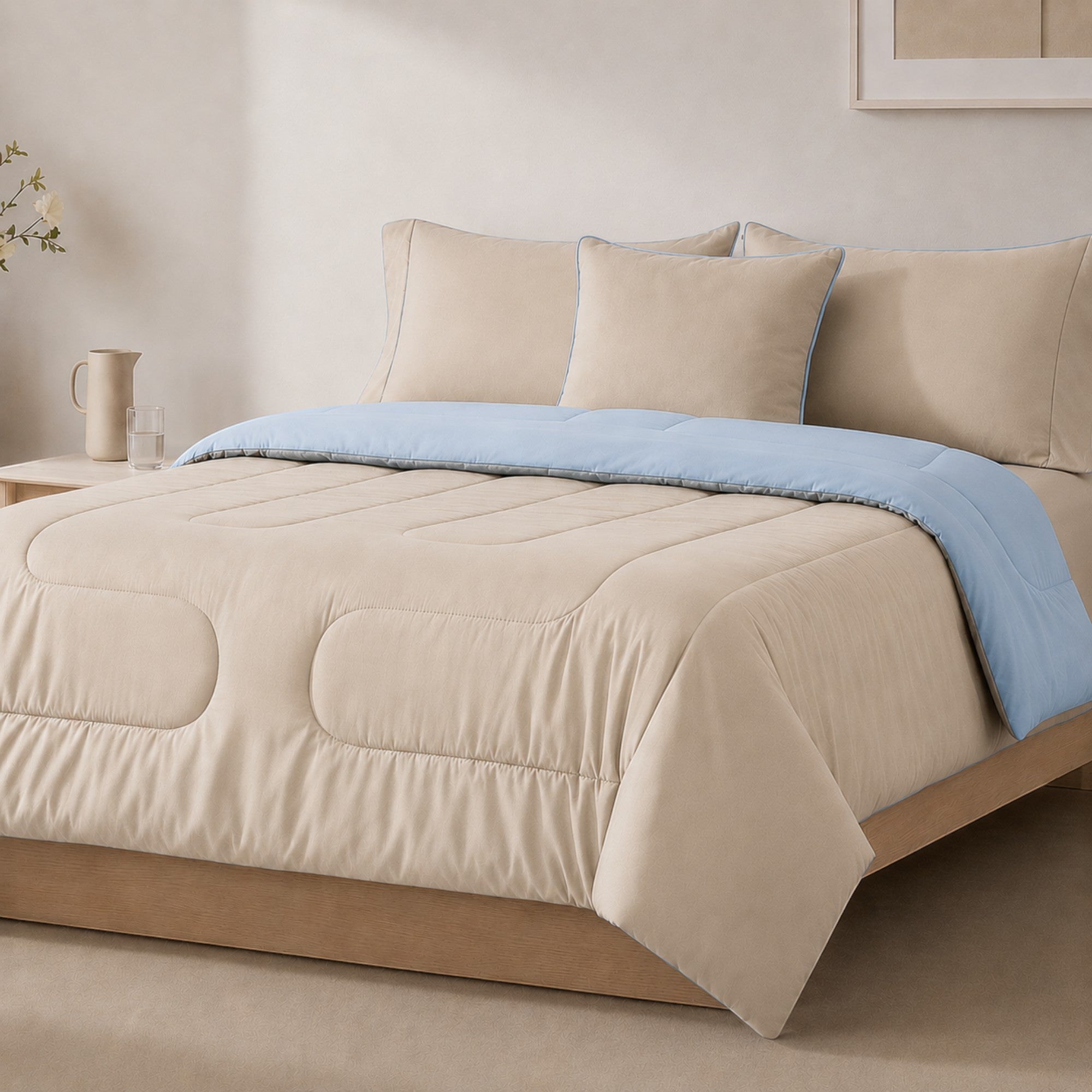 EDREDÓN 150 HILOS MICROFIBRA DAMASCO / BEIGE CELESTE ARLIN - 2