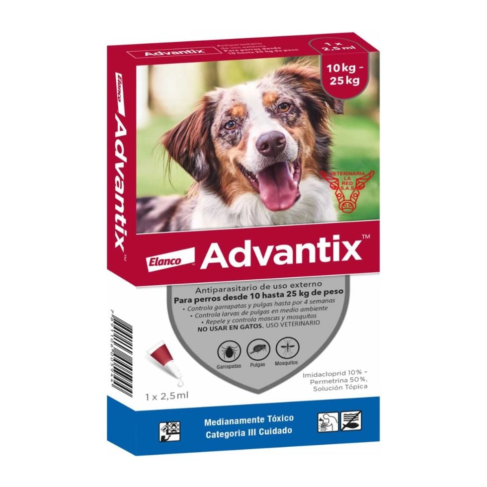 ADVANTIX 10 A 25 KG - PIPETA ANTIPULGAS PARA PERROS - 1