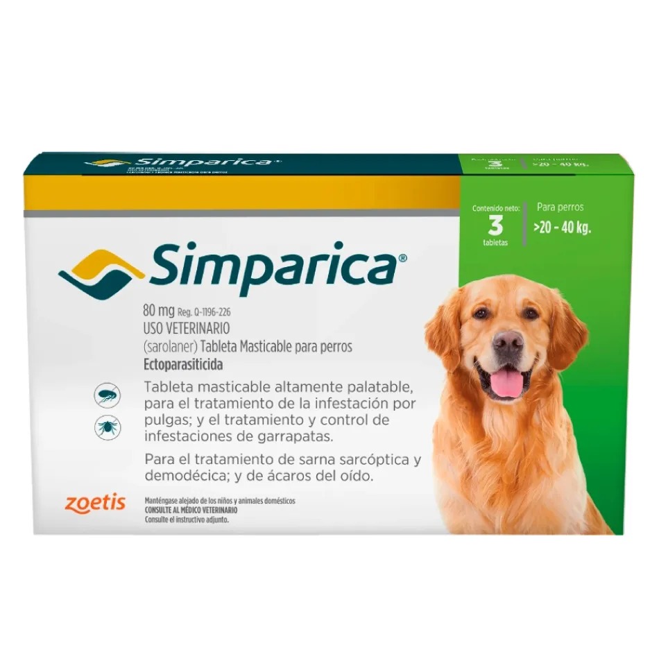 SIMPARICA PERROS 20-40 KG – ANTIPULGAS Y ANTIGARRAPATAS MASTICABLE - 1