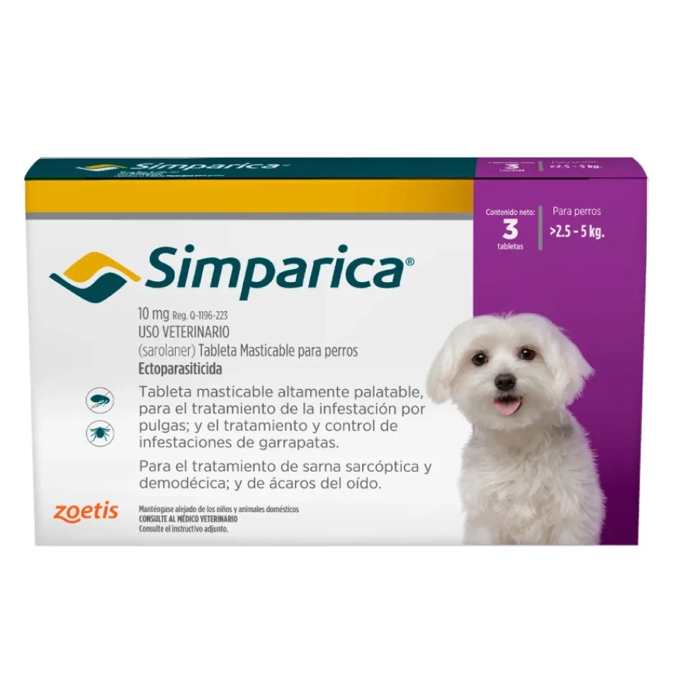 SIMPARICA PERROS 2.5-5 KG – ANTIPULGAS Y ANTIGARRAPATAS MASTICABLE - 1