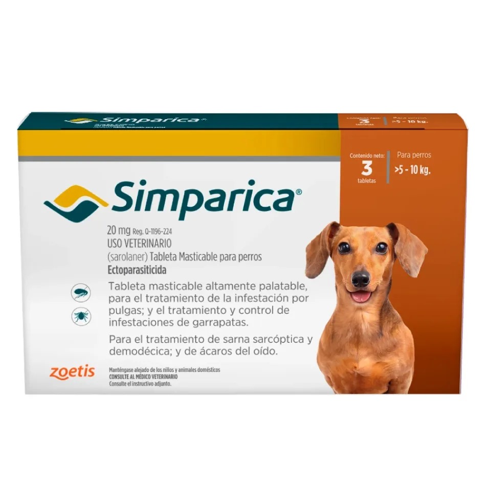SIMPARICA PERROS 5-10 KG – ANTIPULGAS Y ANTIGARRAPATAS MASTICABLE - 1
